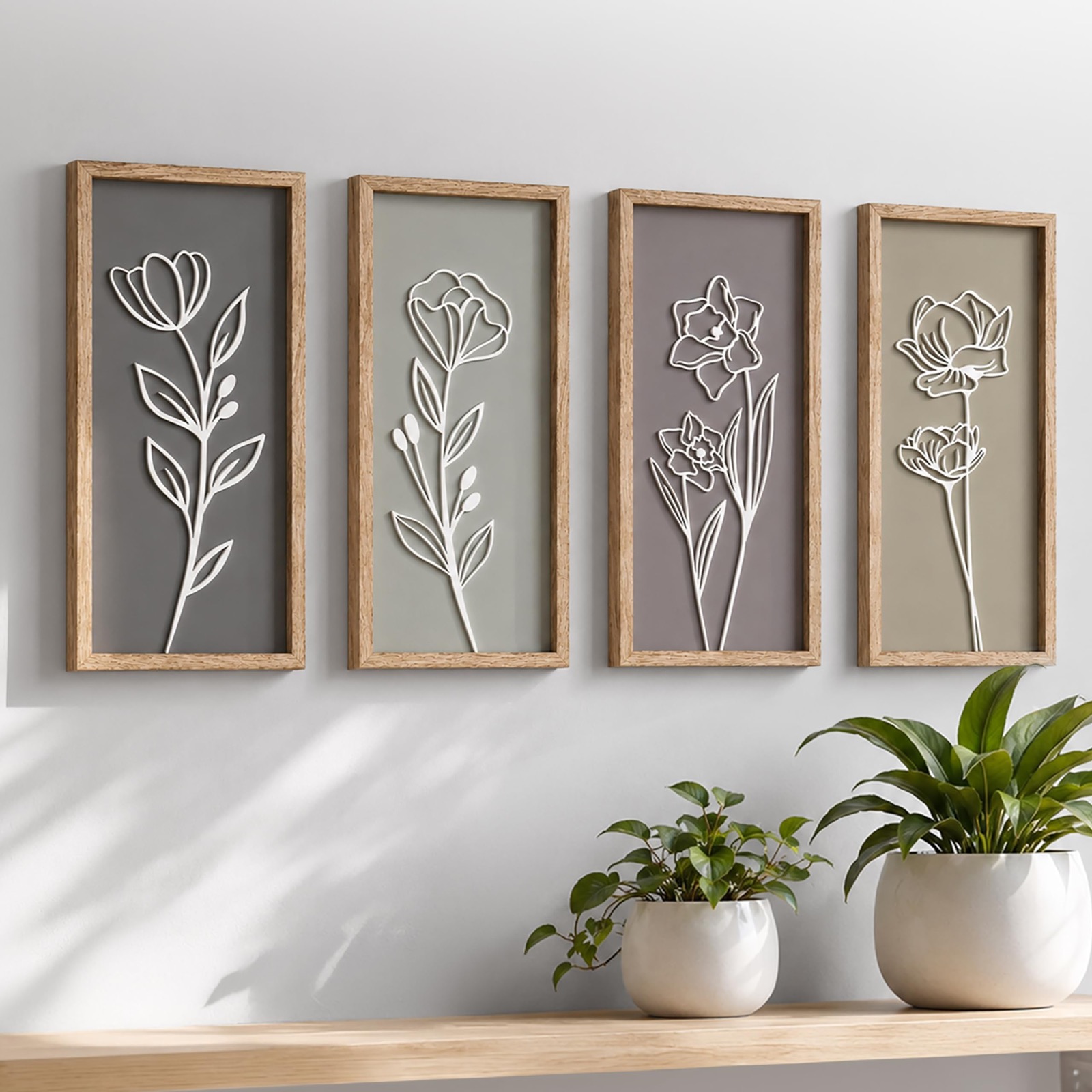 Tide and Tales four-piece neutral floral framed wall art set